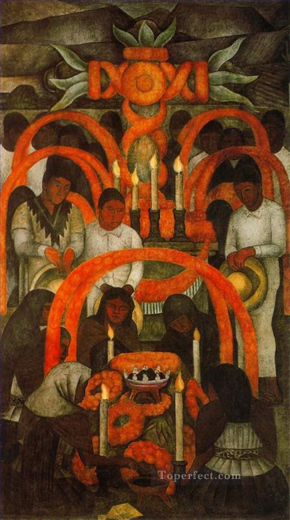 the sacrificial offering day of the dead 1924 Diego Rivera Oil Paintings